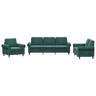 Immagine prodotto di vidaXL Set divano 3 pezzi con cuscini in velluto verde scuro