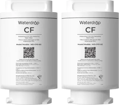 Imagen del producto de Filtros de repuesto Waterdrop CF01 para Waterdrop CT01, paquete de 2 | Reduce el cloro, los sólidos disueltos totales (TDS) y la cal, conserva minerales importantes, capacidad de 300 litros, reemplazo para Waterdrop