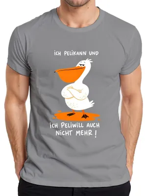 Productafbeelding van "Ich Pelikann" en "Ich Peliwill" heren T-shirt, grijs, maat L. (Sarkastisch)