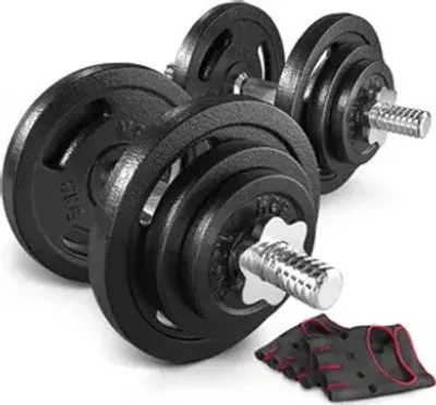 Obrázek produktu pro Hop-Sport sada litinových činek 2 - Sada činek 40kg včetně tréninkových rukavic