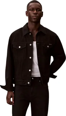 Image de Veste en jean pour homme Calvin Klein, style classique des années 90, noire, modèle trucker avec poches poitrine