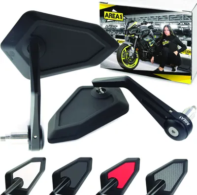 Produktbild von Area1 Motorradspiegel CNC Lenkerenden Motorrad Rückspiegel Set 7/8" (Rechts+Links) e , Schwarz. Kompatibel mit Yamaha BMW Honda Suzuki Kawasaki