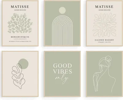 6er-Set abstrakte Canvas-Poster, A4, grün, für Wohnzimmer, Schlafzimmer