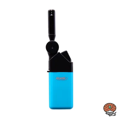 A product shot of a blue and black lighter.