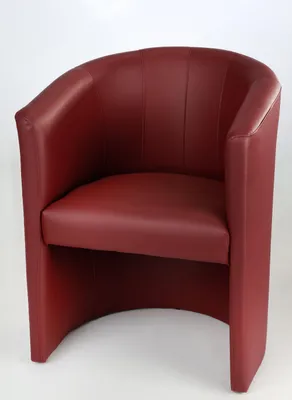A red leather armchair is shown against a white background.