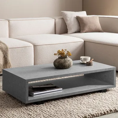 Produktbild von WOHNLING Couchtisch 100x50x25 cm Grau Sofatisch in Beton-Optik Modern Wohnzimmertisch Rechteckig mit Stauraum Loungetisch Schlicht Kaffeetisch Groß