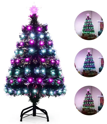 Produktbild von KOMFOTTEU 93 cm Künstlicher Weihnachtsbaum, Tannenbaum mit 96 eingebauten LED-Lichtern, 8 Beleuchtungsmodi und Metallsockel, Christbaum für Zuhause, Partys und Geschäfte