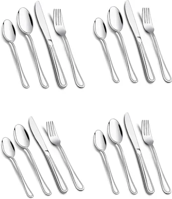 Imagen del producto de Juego de cubiertos de 16 piezas, acero inoxidable, para 4 personas, apto para lavavajillas