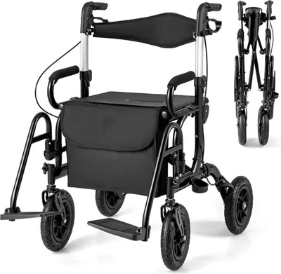 Produktbild von 2-in-1 Rollator & Rollstuhl, Leichtgewicht, Faltbar, Schwarz