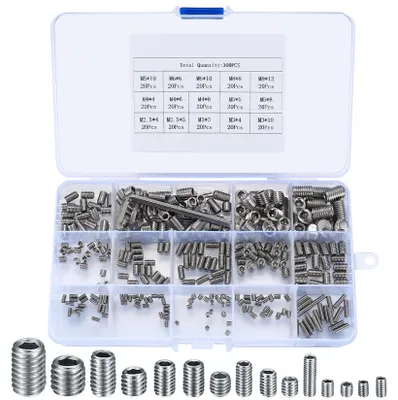 Productafbeelding van Set van 300 stuks stelschroeven, schroefdraadstiften, inbusschroeven, assortiment kit, M2,5, M3, M4, M5, M6, M8