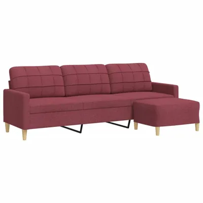 Image de vidaXL Canapé 3 places avec pouf vin rouge 210 cm Tissu