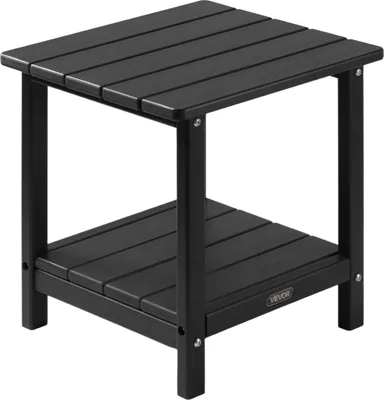 Produktbild von VEVOR Beistelltisch Kunststoff, 45x38x44 cm, Gartentisch aus HDPE, Balkontisch mit 2 Ablagen, Nachttisch, Couchtisch, Dekotisch, geeignet für Terrasse, Pool, Strand, Veranda, Garten, Schwarz