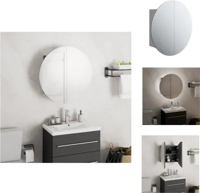Produktbild von vidaXL Badezimmerschrank mit Rundem Spiegel & LED Grau 40x40x17,5 cm -  Badezimmerwaschtische