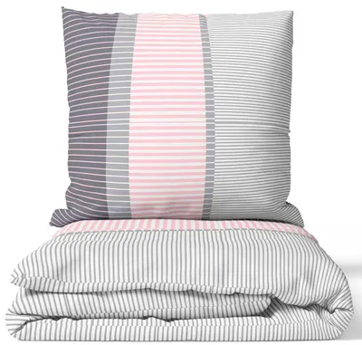Produktbild von Mikrofaser Bettwäsche 155x220cm 4-teilig Set Grau Rosa Weiß mit Reißverschluss
