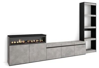 TV-Möbel-Set mit Kamin, 310x186x35 cm, für TVs bis 65 Zoll, Zement
