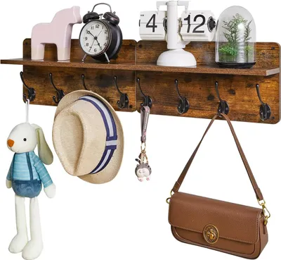 Productafbeelding van Kinderkamer garderobe YMYNY UHWS006H-2: Wandmontage garderobe, houten kleerhangers, set van 2, garderobe voor de hal met 8 haken