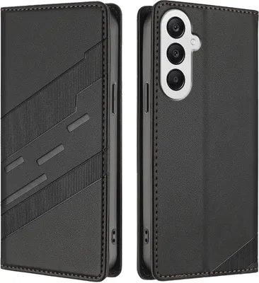 Produktbild von Hülle für Samsung Galaxy A25 5G, Kunstleder Brieftaschen Handyhülle mit Kartenfach und Standfunktion Schwarz
