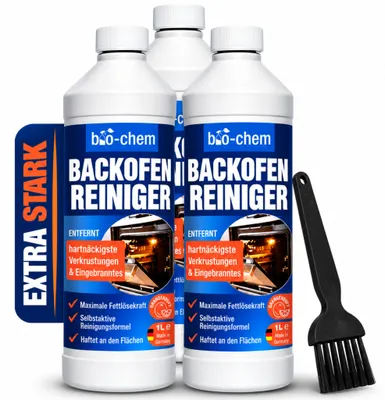 Produktbild von bio-chem Backofenreiniger EXTRA STARK 3x1000ml Gel Paste inkl. Pinsel I Selbstarbeitender Fettlöser für Backofen, Herd & Grill | Löst Eingebranntes ohne Aufheizen, Schrubben & Gerüche I DE