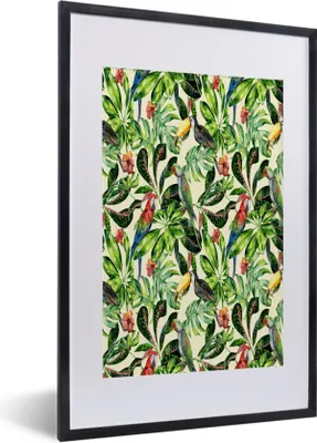 Produktbild von MuchoWow® MuchoWow® Gerahmtes Poster Blumen - Vogel - Blätter 40x60 cm - Poster mit zchwarzem Bilderrahmen - Poster in Rahmen