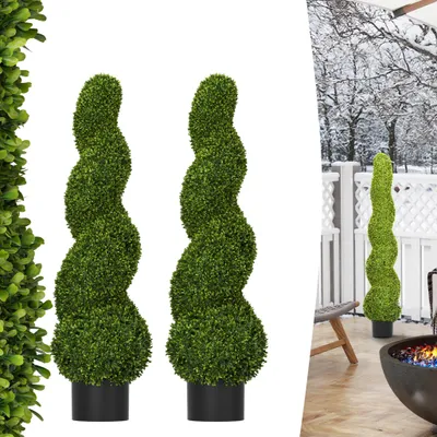 Image de UISEBRT Set de 2 Buis Artificiels Spiralés 90cm en pot - Plantes artificielles résistantes aux UV pour jardin, balcon, terrasse, salon & bureau