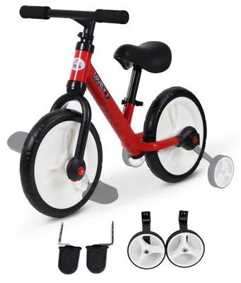 Immagine prodotto di Bicicletta senza pedali per bambini, con ruote di supporto | Colore: Rosso | Dimensioni: 14,17 x 33,46 x 21,25 cm