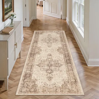 Läuferteppich 60x180 cm Braun, maschinenwaschbar, Vintage