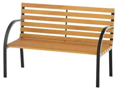 Obrázek produktu pro Zahradní lavička – dvoumístná – kovový rám – černá barva – moderní styl – pro venkovní použití – vyžaduje montáž