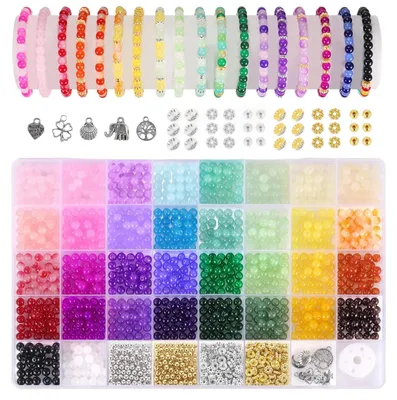 Immagine prodotto di Perline per braccialetti, 1020 pezzi, 34 colori, ideali per la creazione di gioielli fai-da-te