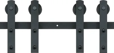 Productafbeelding van Set schuifdeurrails voor schuifdeuren, 2,4 meter, geschikt voor dubbele deuren, met een totale breedte van 1,1 - 1,3 meter en een dikte van 3,2 - 4,6 cm. Inclusief soepele en stille wielen (in I-vorm). Draagvermogen: 150 kg