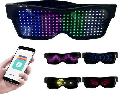 Produktbild von LED brýle Přizpůsobitelné BT LED brýle Barevné světelné svítící brýle DIY zprávy 31 animací 11 obrázků Hudební režim Svítící hračka pro Halloween Party Rave Music Festival