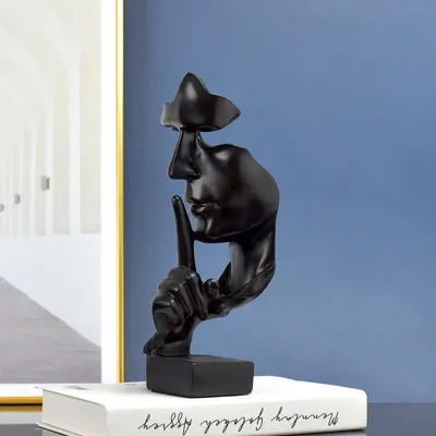 Produktbild von Statue Skulptur Stille Ist Gold Schwarz Figur Wohnzimmer Deko Modern Abstrakt Kunstfigur Gesicht Dekoration Büro Regal Kunsthandwerk Geschenk