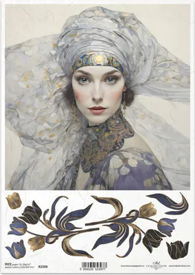 Produktbild von ITD Reispapier Decoupage Bastelpapier Serviettentechnik-R2398 Frau Blumen Tulpen - Inspiriert von Klimt