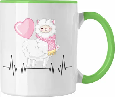 Produktbild von Trendation - LLama Herzschlag Tasse Geschenk für Alpaka Fans Hobby Geschenkidee (Grün)