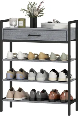 Produktbild von Schuhregal mit 4 Ebenen und Schublade, für 9 Paar, Grau
