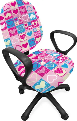 Produktbild von ABAKUHAUS Liebe Bürostuhl Schonbezug, Flüchtige Kindisch Herzen, dekorative Schutzhülle aus Stretchgewebe, Rosa-Blau-Creme
