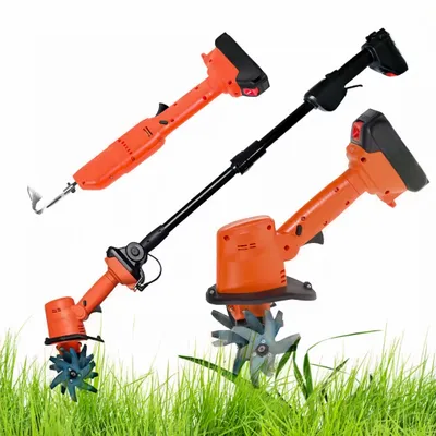 Produktbild von 3-in-1 Akku-Bodenfräse, 100mm, elektrische Gartenfräse Mit 2 Stangen, 235 U/min, batteriebetriebener Rototiller für Gartenarbeit, Unkrautvernichter