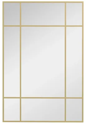 Immagine prodotto di Specchio da bagno - Specchio a parete - 90 x 60 cm - Rettangolare - Montaggio a parete - Cornice in metallo - Colore oro