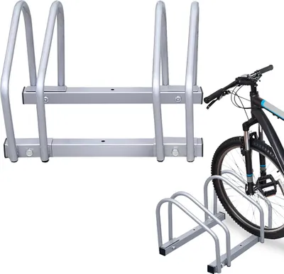Produktbild von Fahrradständer für 2 Fahrräder Reifenbreite rostfreier Stahl Boden oder Wandmontage Mehrfachständer Fahrradhalter Aufstellständer Silber