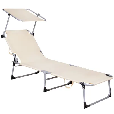 Produktbild von Sonnenliege mit Dach Gartenliege Dreibeinliege klappbar - Beige