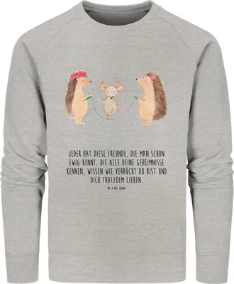 Produktbild von Mr. & Mrs. Panda Baumwoll Pullover Igel Seilhüpfen Größe S - Heather Grey - Geschenk, Lustige Sprüche, Kinder, Kindergarten, Sweatshirt, Sweater, Maus, Bio, Seilspringen