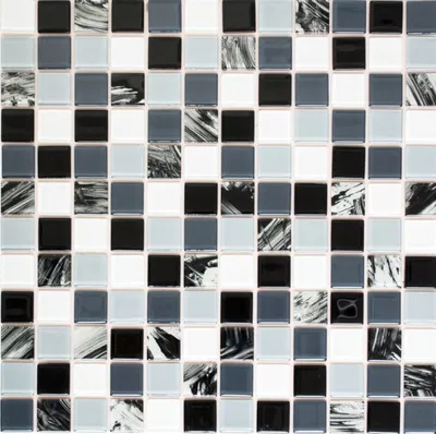 Produktbild von Mosaikfliese selbstklebend Transluzent weiß grau schwarz Glasmosaik Crystal grau schwarz weiß wisch MOS200-4CM28