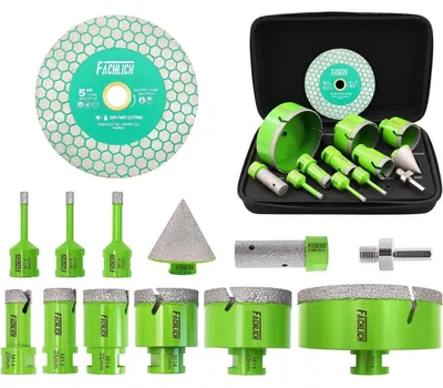 Productafbeelding van Diamant boorset voor tegels, gatenzaag, 12 stuks (6-110mm) met boor met schacht, schuine boor, adapter en doorslijpschijf voor tegels, marmer, graniet