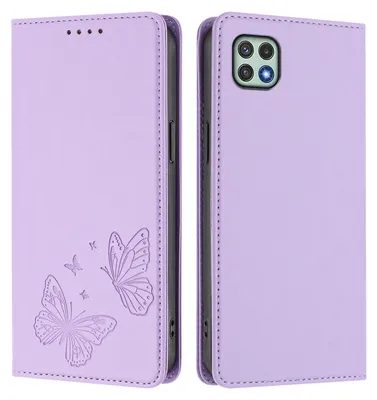 Obrázek produktu pro Kožené pouzdro pro Samsung Galaxy A22 5G, motýlí ražbou, peněženkové flip pouzdro se stojánkem Světle fialová