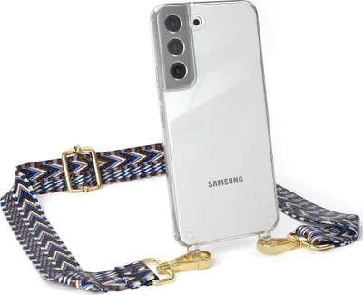 Produktbild von EAZY CASE Handykette - Verstellbarer Trageriemen kompatibel mit Samsung Galaxy S22 5G, Handykordel mit transparenter Silikon-Hülle, Band in Blau