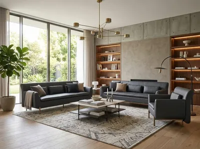 Productafbeelding van Sofa 3-Sitzer Sessel grau modern elegant funktional ergonomisch, AI-gegenereerde afbeelding
