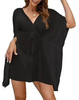 Produktbild von Strandkleid Damen, V-Ausschnitt, lange Ärmel, Einheitsgröße, mit Tunnelzug, für den Strand