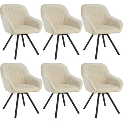 Six cream-colored armchairs are arranged in two rows of three against a white background.
