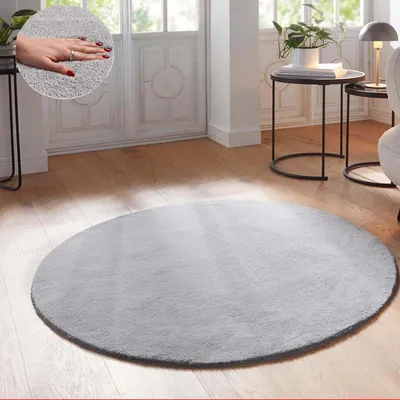 Produktbild von Runder Teppich kurzflor grau 160 cm