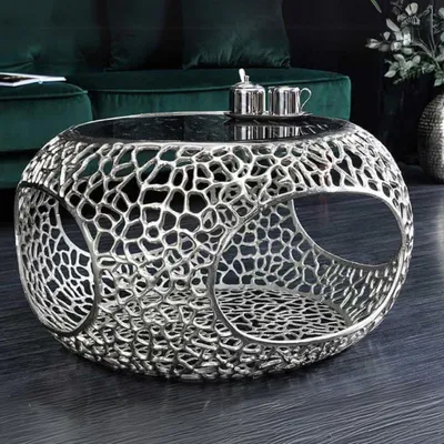 Produktbild von Design Couchtisch RIXOS schwarz 75cm Metall silber Handarbeit