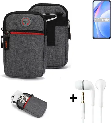Produktbild von K-S-Trade Gürteltaasche + Kopfhörer kompatibel mit Xiaomi Mi 10T Lite Handy Tasche Holster Schutz Hülle Handy Hülle grau Zusatzfächer 1x